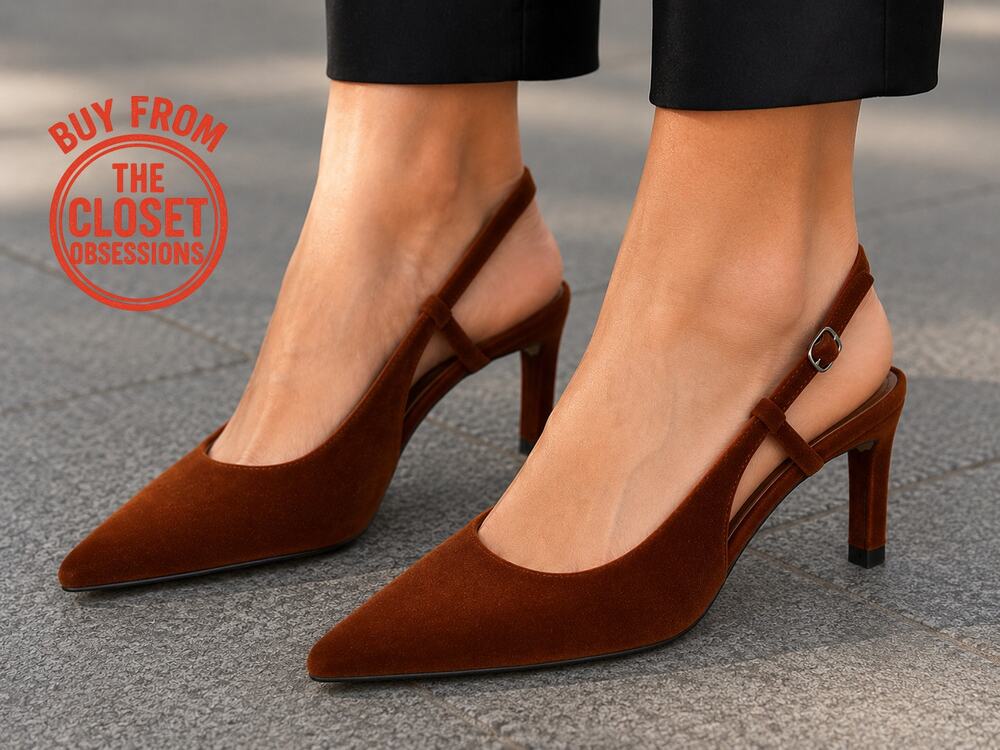 ZARA Velvet Slingback Pumps Brown Pointed Toe Heels NWT Size 7.5